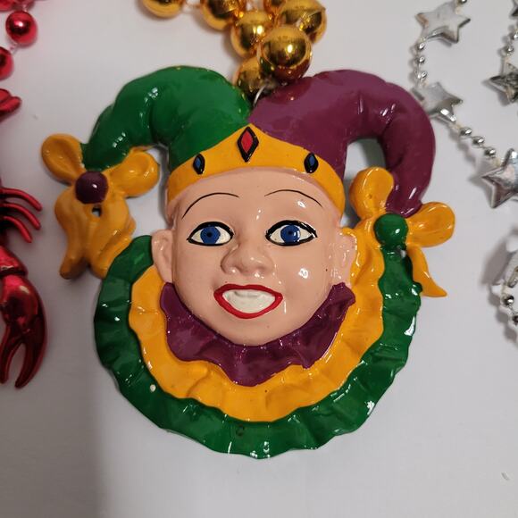 Mardi Gras Beads with Jester & Crawfish Pendants - Picture 3 of 8